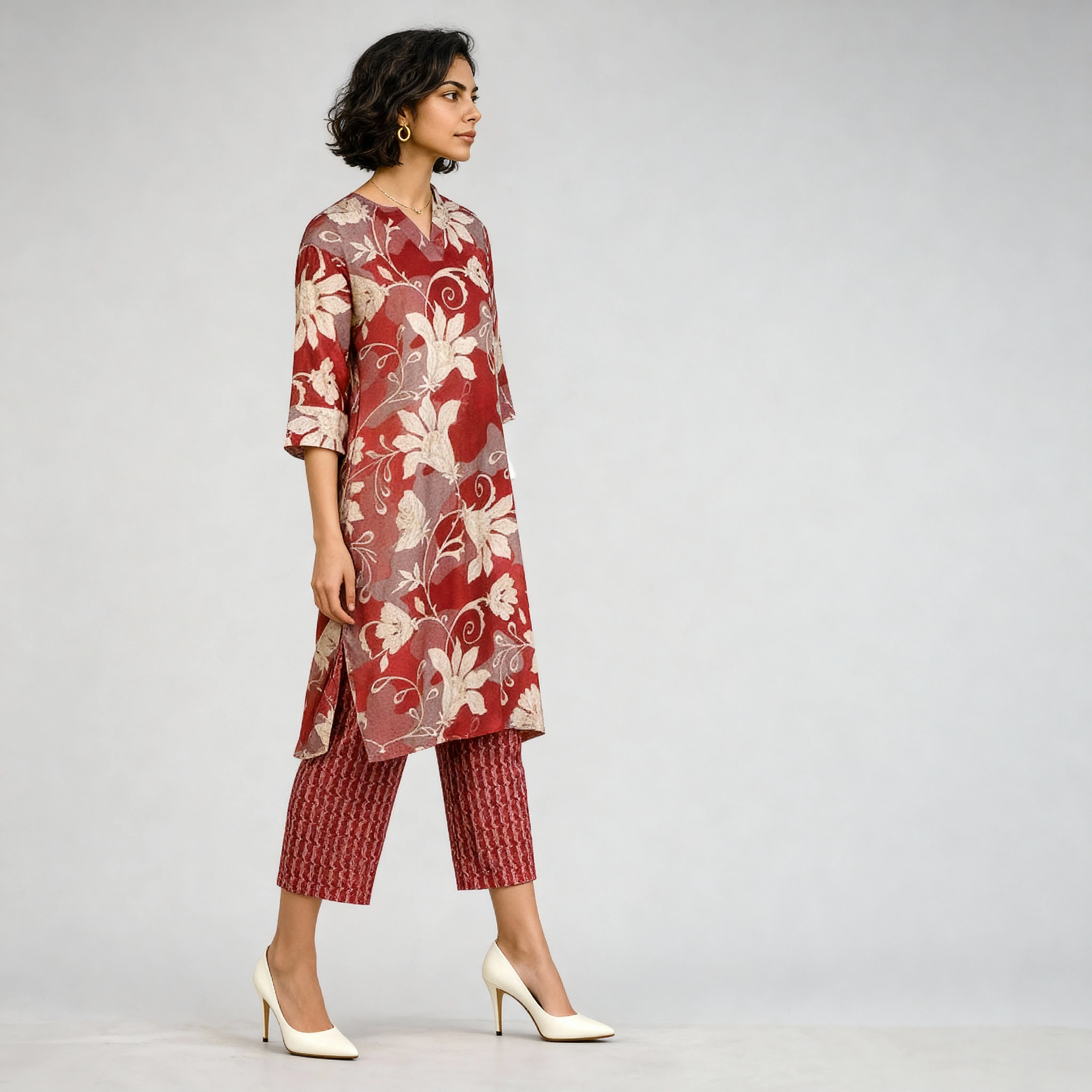 V-Neck Printed Kurta with Pant Sets - Image 5