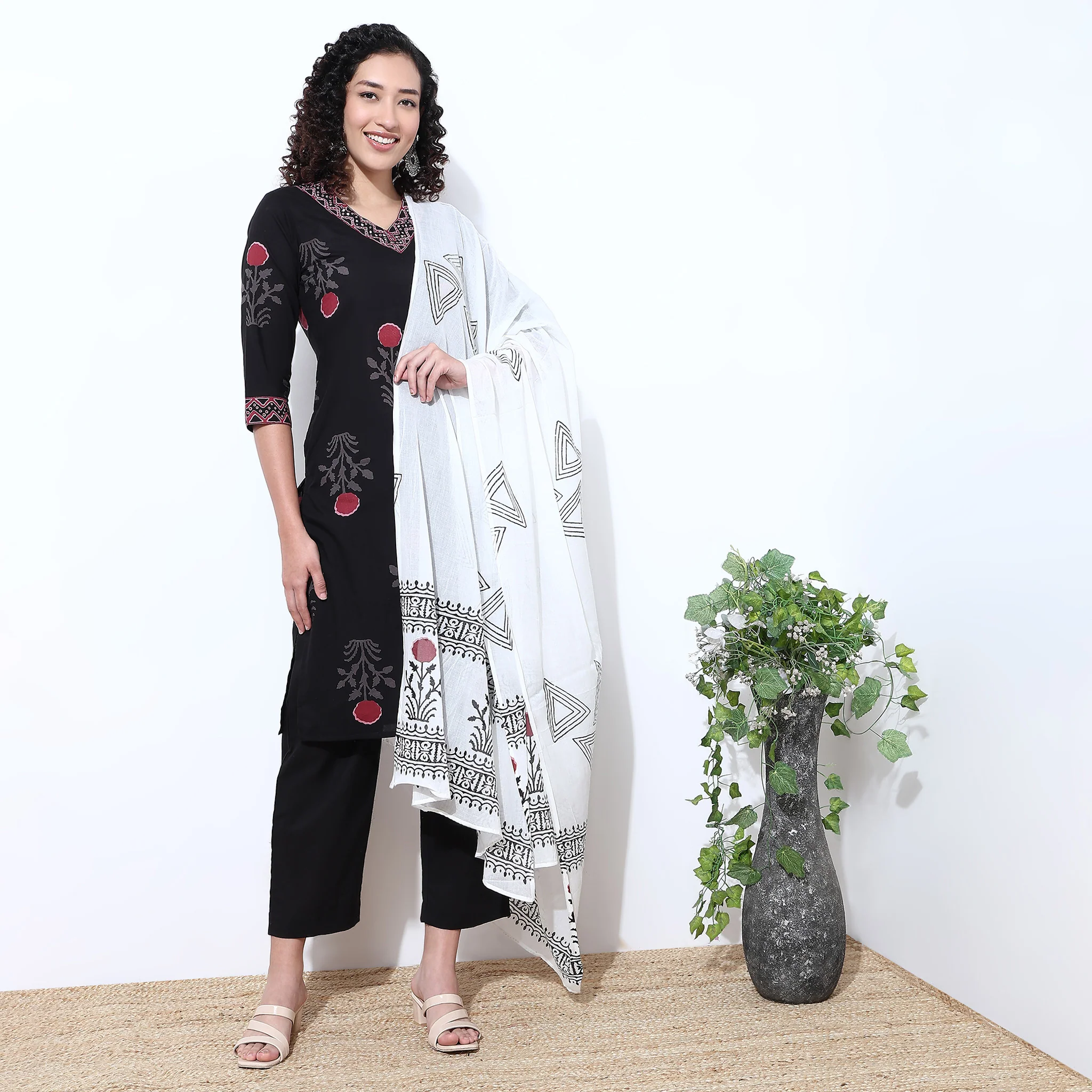 Cotton Printed Kurta and Pant with Dupatta Set