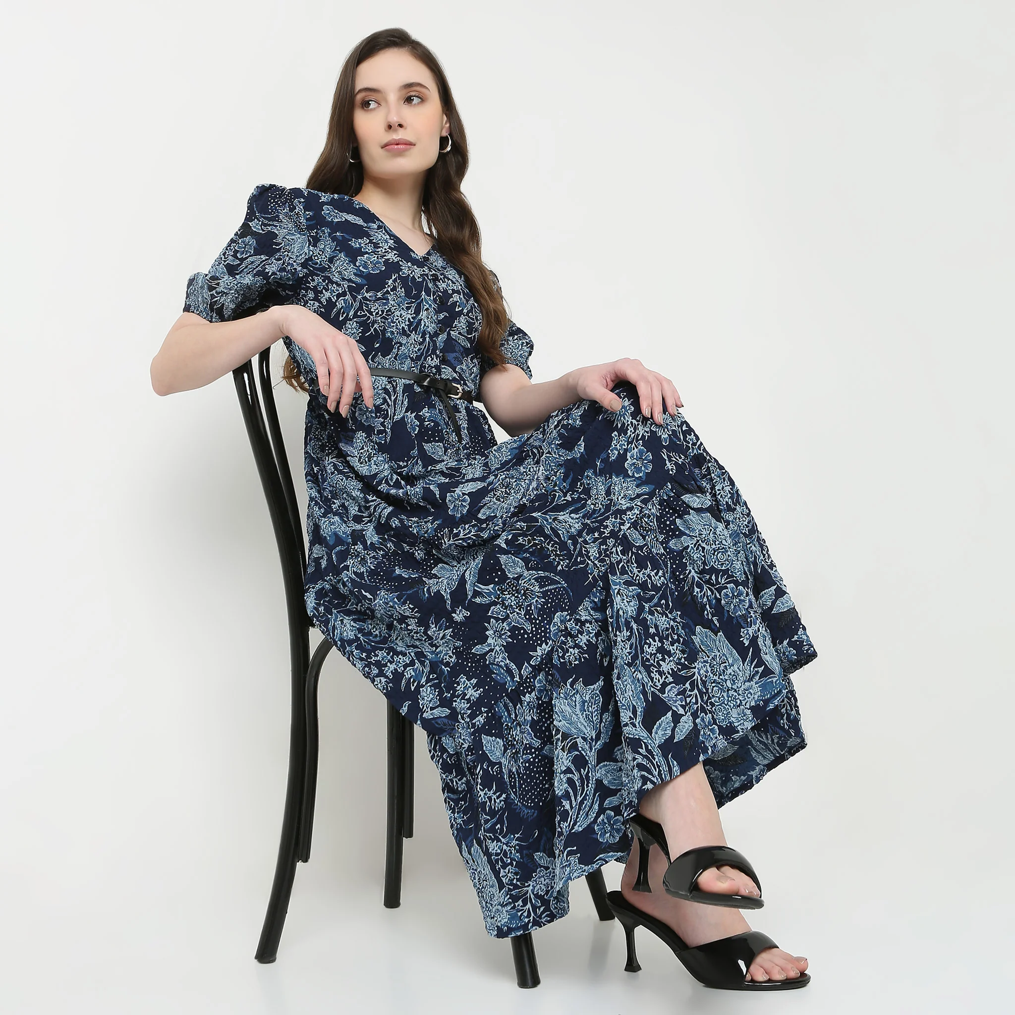 V-Neck Printed Tiered Dress