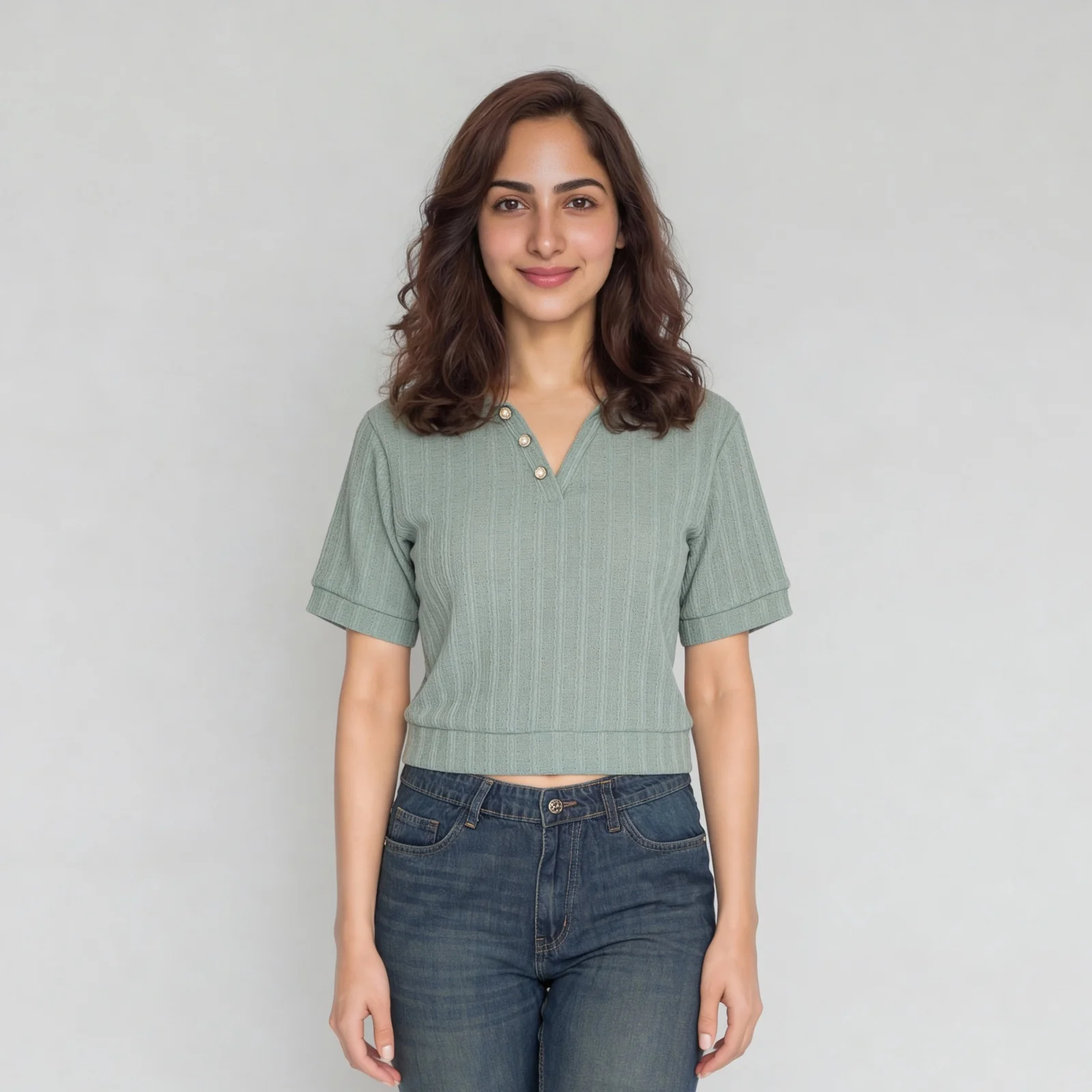V-Neck Slim Fit Cropped T-Shirt - Image 2