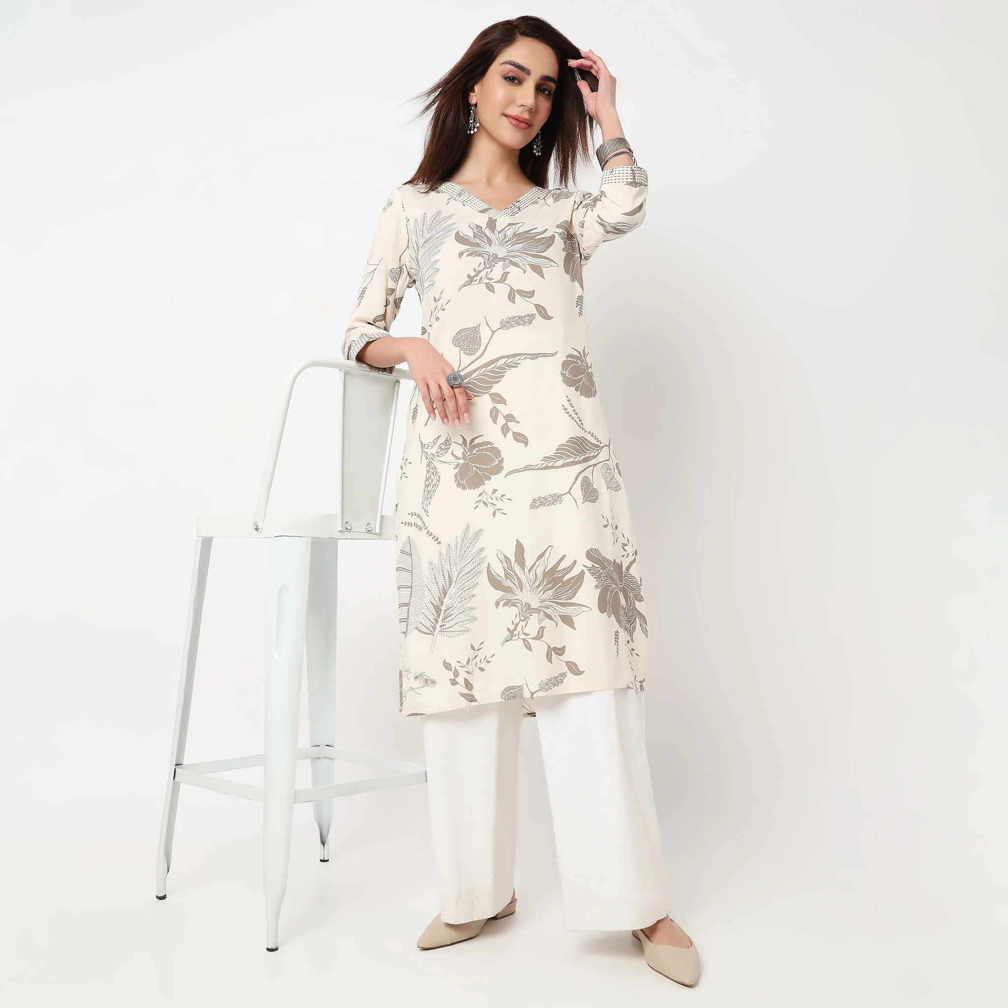 V-Neck With Couching Long Kurta