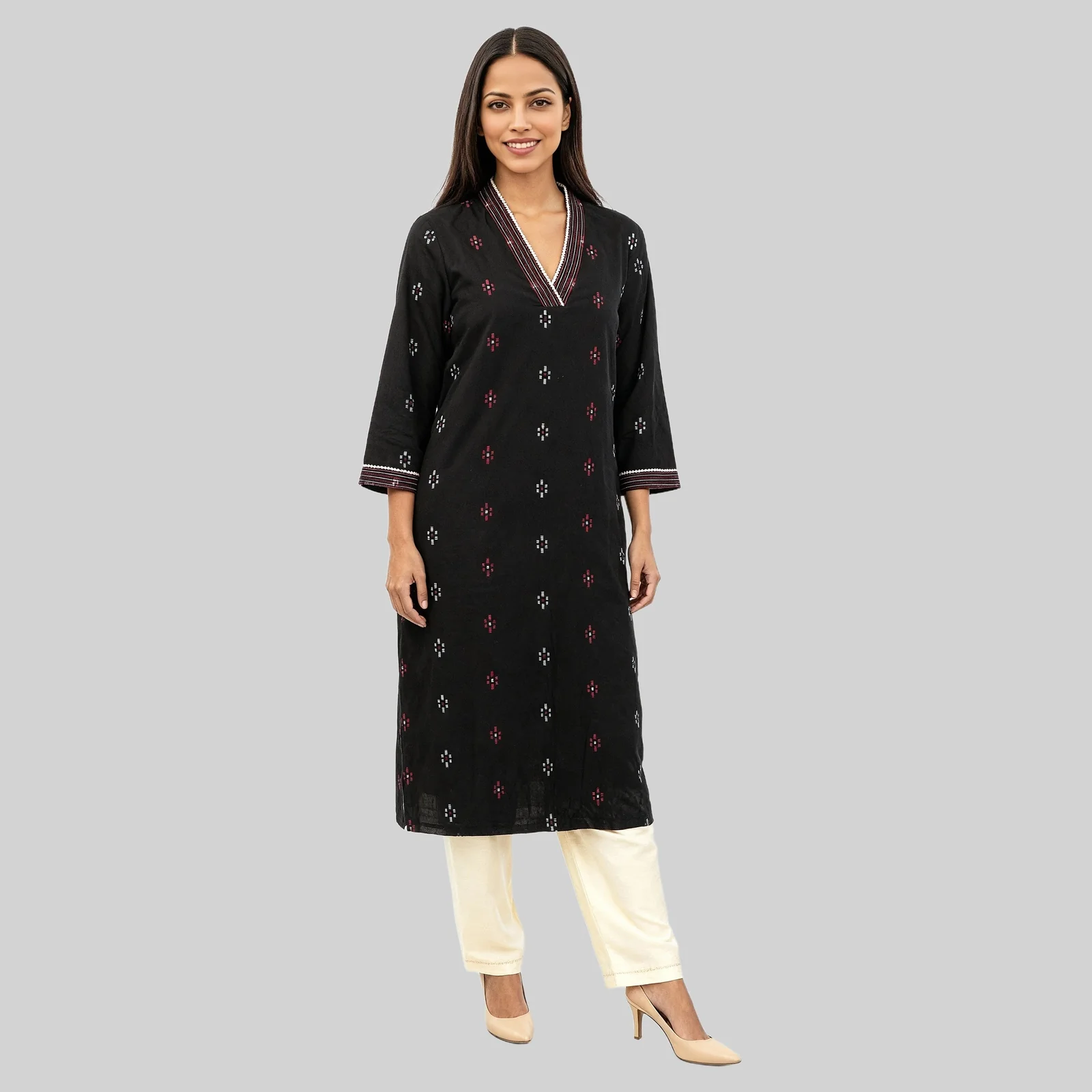 V Neck With Gusset Long Kurta - Image 2