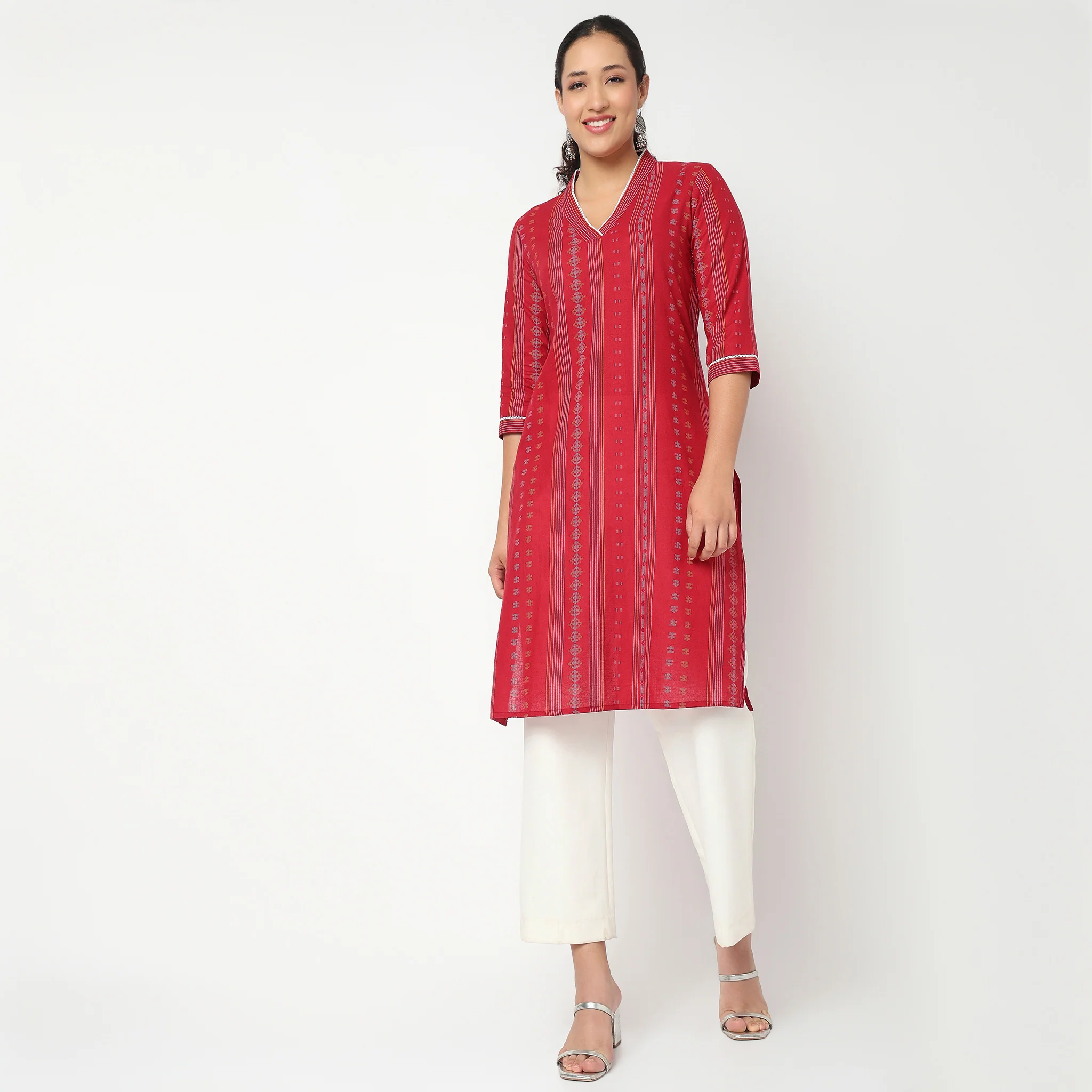 V Neck With Gusset Long Kurta - Image 2