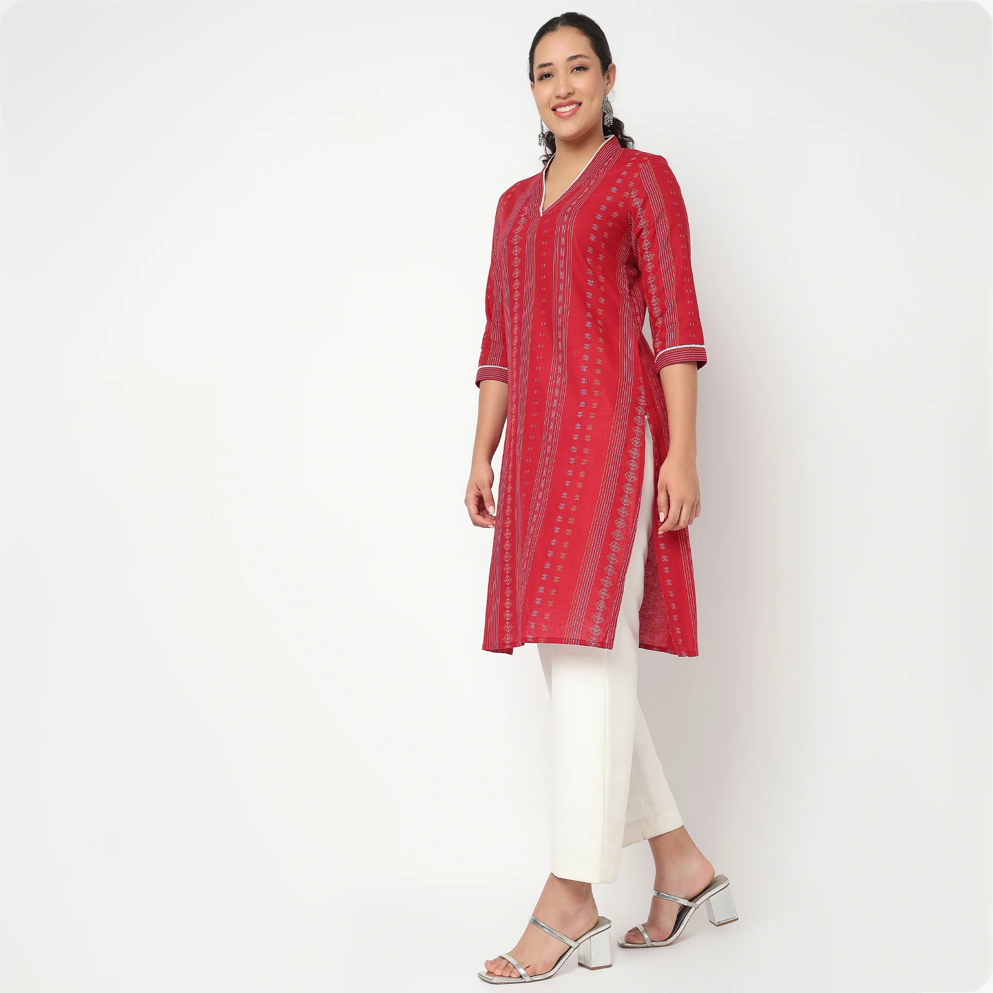 V Neck With Gusset Long Kurta - Image 5