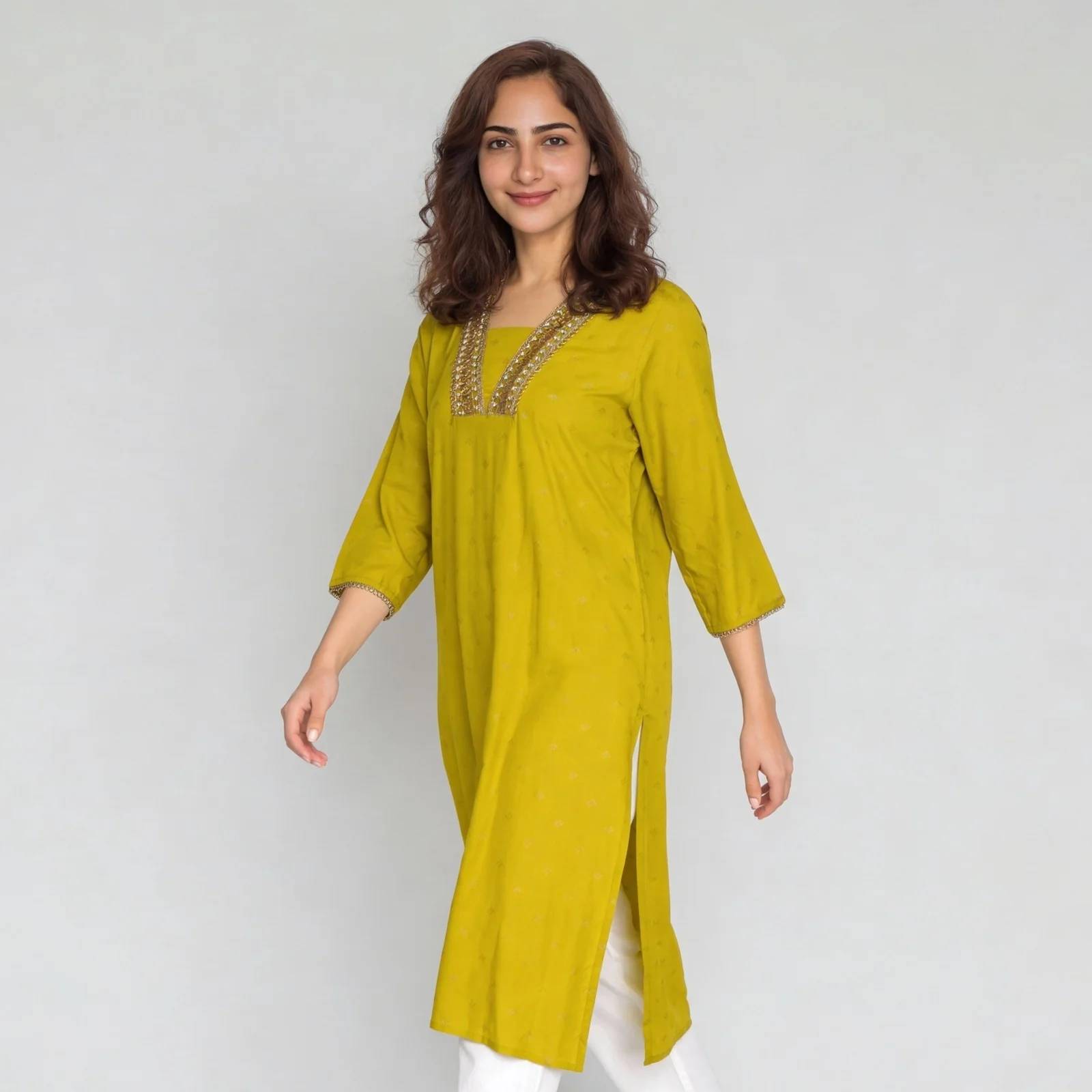 Embellished V-Neck With Gusset Long Kurta - Image 5