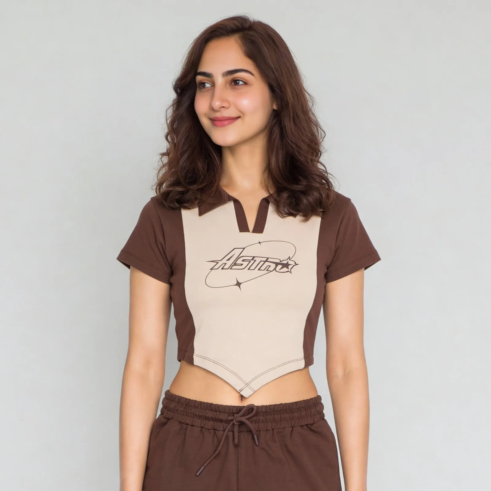 Polo Neck Graphic Athleisure Crop T-Shirt - Image 10