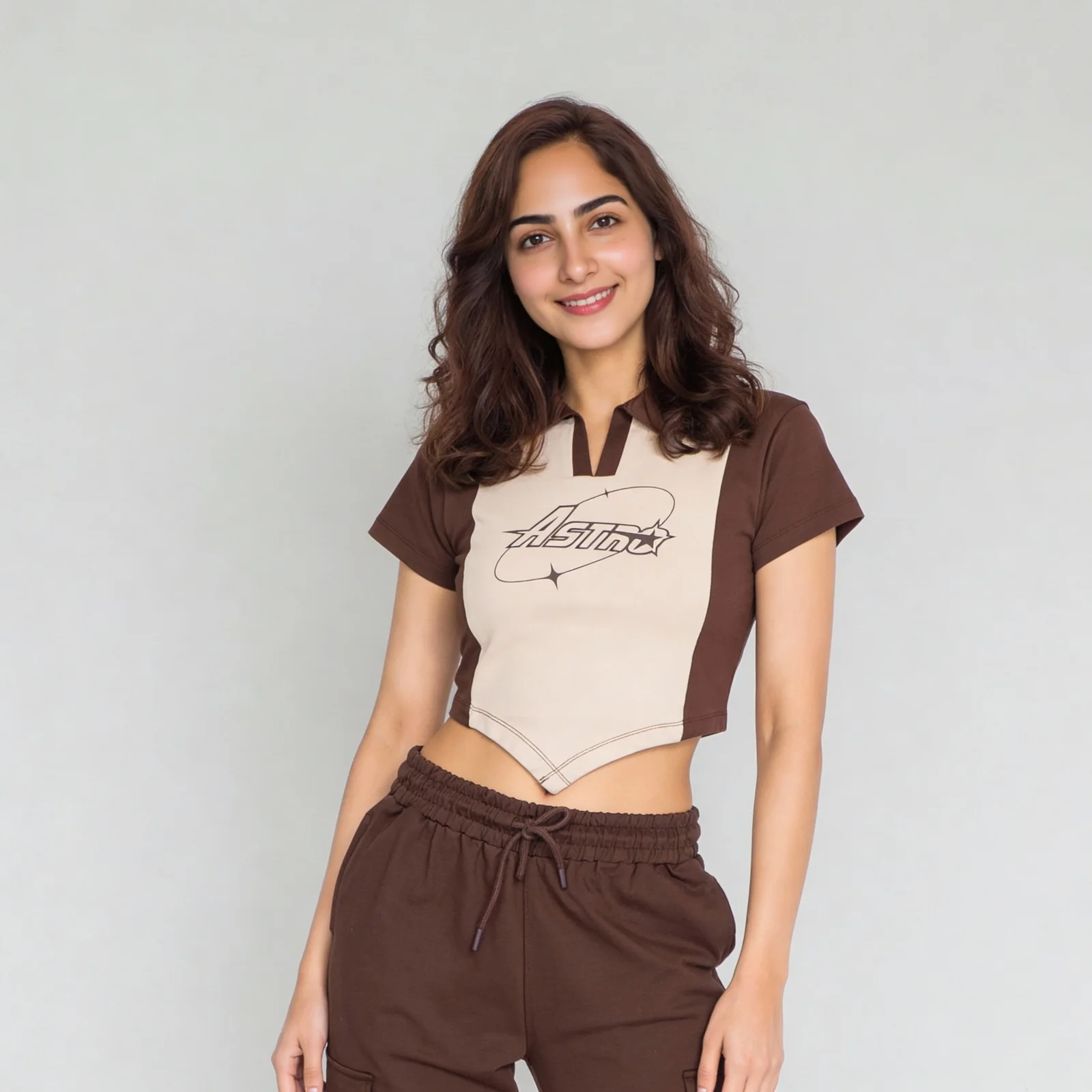 Polo Neck Graphic Athleisure Crop T-Shirt - Image 7