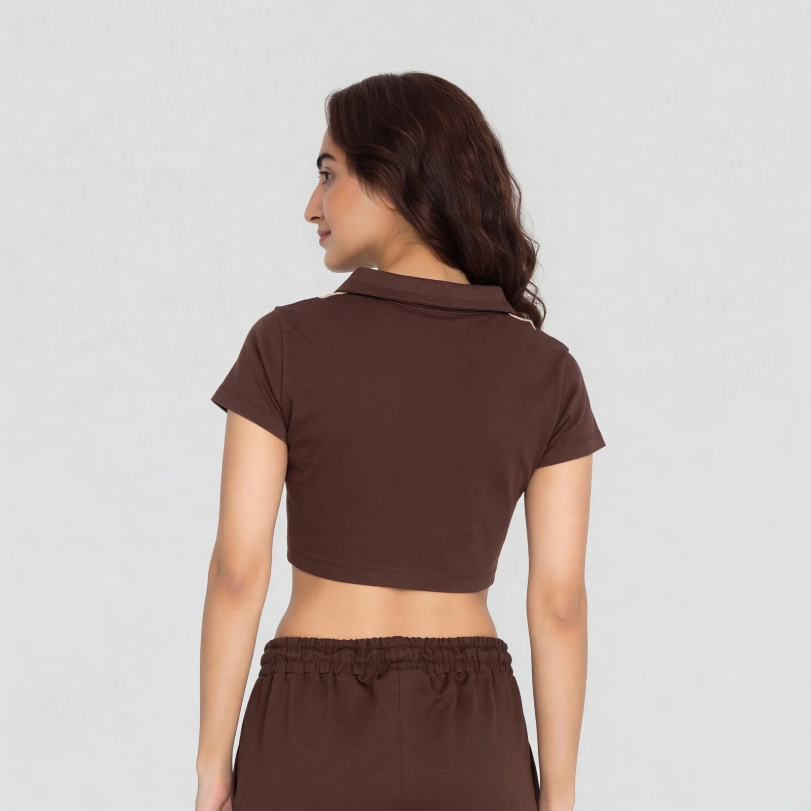 Polo Neck Graphic Athleisure Crop T-Shirt - Image 8