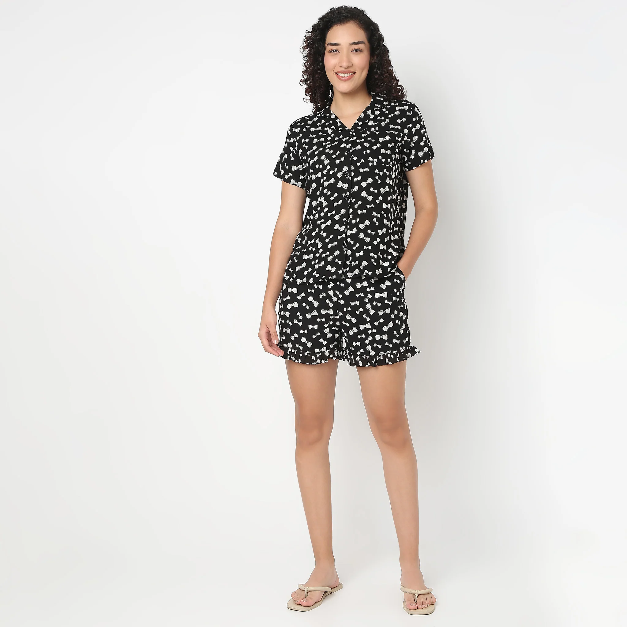 Woven Loungewear Shirt With Short Set - Image 2
