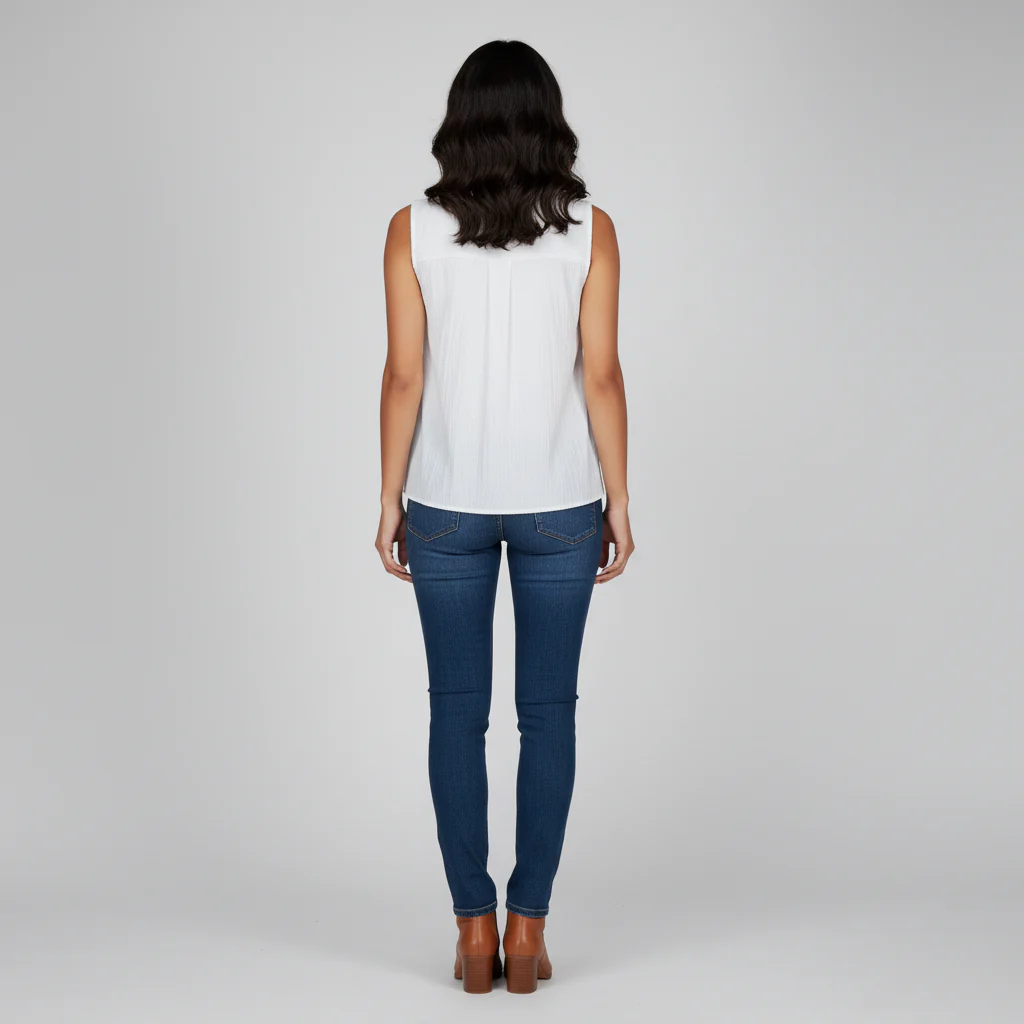 Woven Solid Sleeveless Top - Image 3